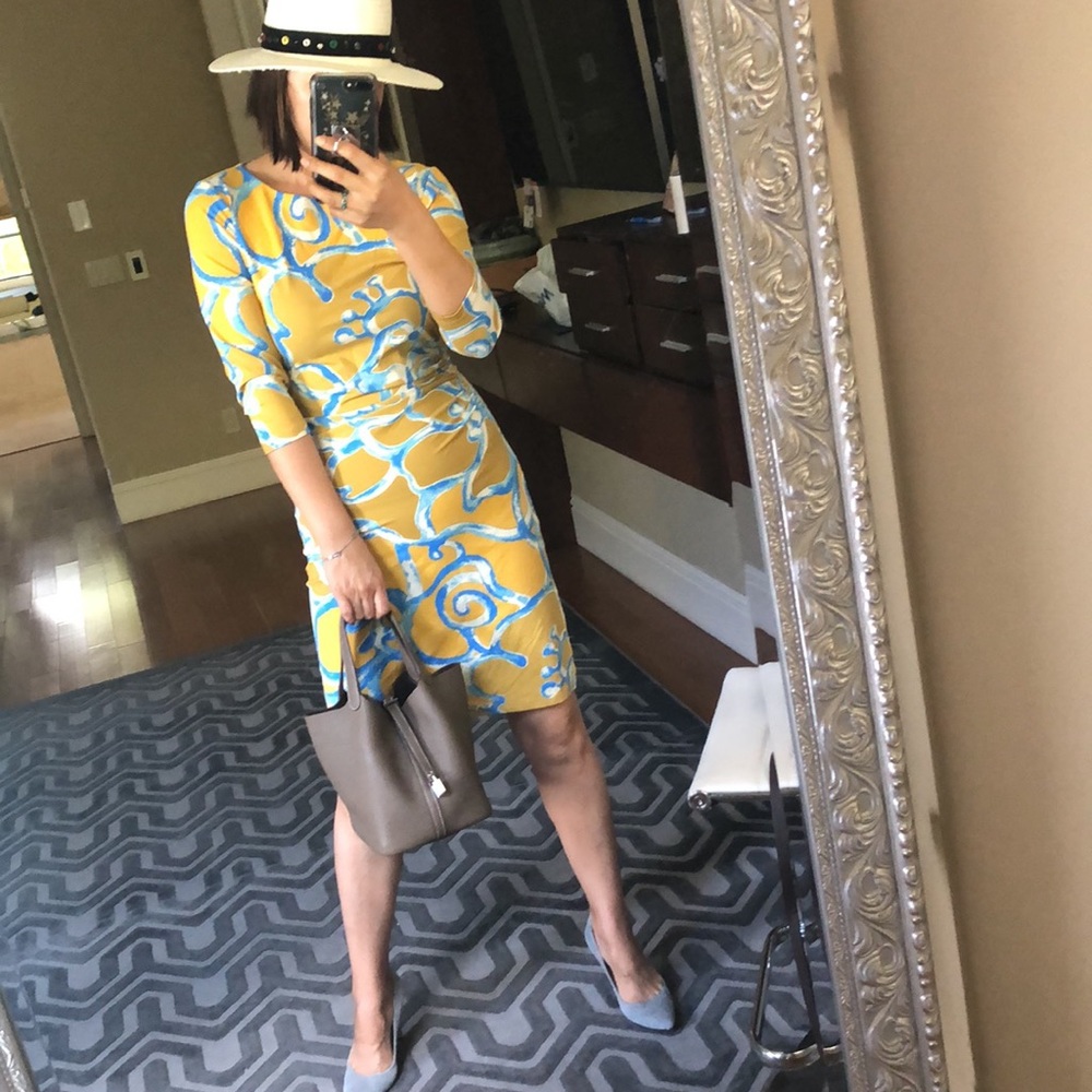 J. McLaughlin Yellow and Blue Prom Dress